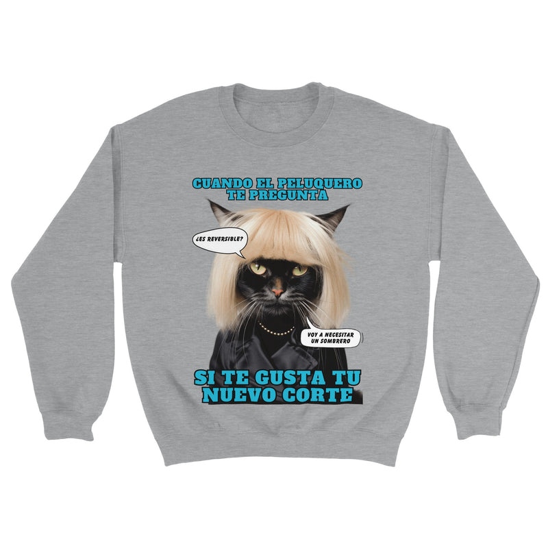 Sudadera unisex estampado de gato "El Desastre Peluquero" Michilandia | La tienda online de los amantes de gatos