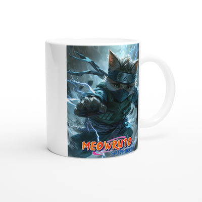 Taza Blanca con Impresión de Gato "Garras de Rayo" Michilandia | La tienda online de los fans de gatos