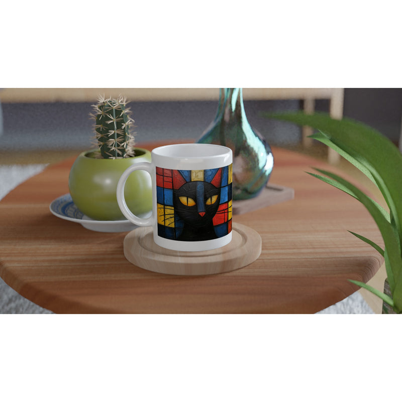 Taza Blanca con Impresión de Gato "Esencia de Mondrian" Michilandia | La tienda online de los fans de gatos