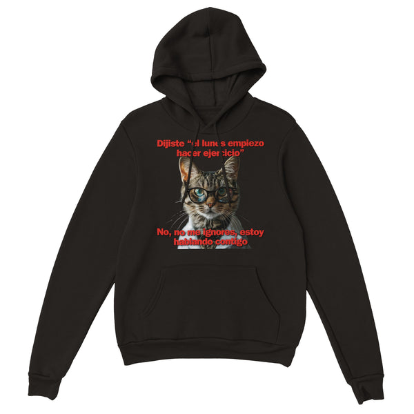 Sudadera con Capucha Unisex Estampado de Gato "Promesa de Ejercicio"