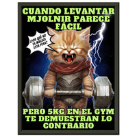 Póster Semibrillante de Gato con Marco Metal "Michi Thor Fitness" 30x40 cm / 12x16″
