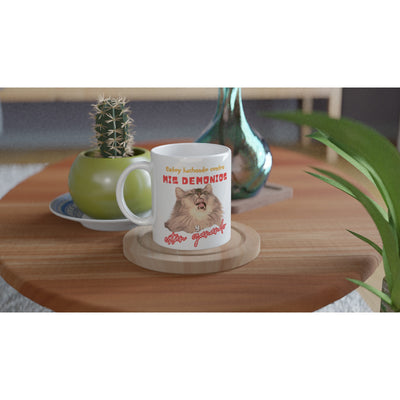 Taza Blanca con Impresión de Gato "Lucha Interna" Michilandia | La tienda online de los fans de gatos