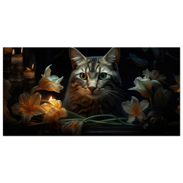 Lienzo de gato "Un Michi Ornamentado y Lirios de Pascua"