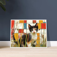 Póster de gato con marco de madera "Contrastes de Mondrian" Michilandia | La tienda online de los fans de gatos