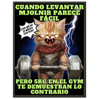 Póster Semibrillante de Gato con Marco Metal "Michi Thor Fitness" 45x60 cm / 18x24″