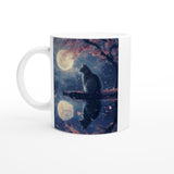 Taza Blanca con Impresión de Gato "Luna y Cerezos" Michilandia | La tienda online de los fans de gatos