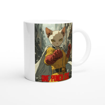 Taza Blanca con Impresión de Gato "Guardián Calvo" Michilandia | La tienda online de los fans de gatos