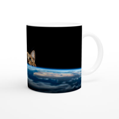 Taza Blanca con Impresión de Gato "Vigilante del Planeta" Michilandia | La tienda online de los fans de gatos