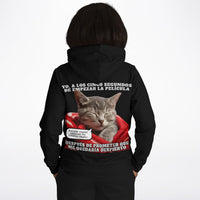 Sudadera deportiva con capucha unisex estampado de gato "Cinéfilo Dormilón"