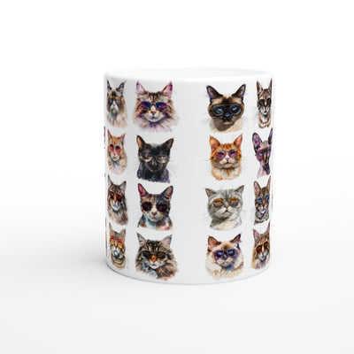 Taza Blanca con Impresión de Gato "Cool Cats" Michilandia | La tienda online de los fans de gatos