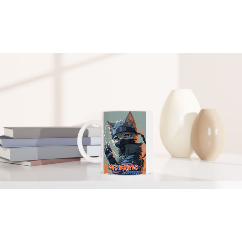 Taza Blanca con Impresión de Gato "Chidori Felino" Michilandia | La tienda online de los fans de gatos