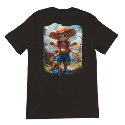 Camiseta Prémium Unisex Impresión Trasera de Gato "Aventuras de Miau Luffy" Michilandia | La tienda online de los fans de gatos