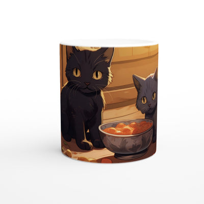 Taza blanca con impresión de gato 