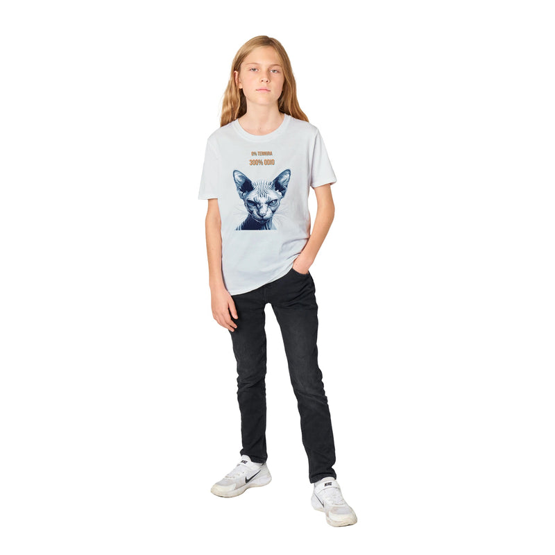 Camiseta Junior Unisex Estampado de Gato "Sphynx Implacable" Michilandia