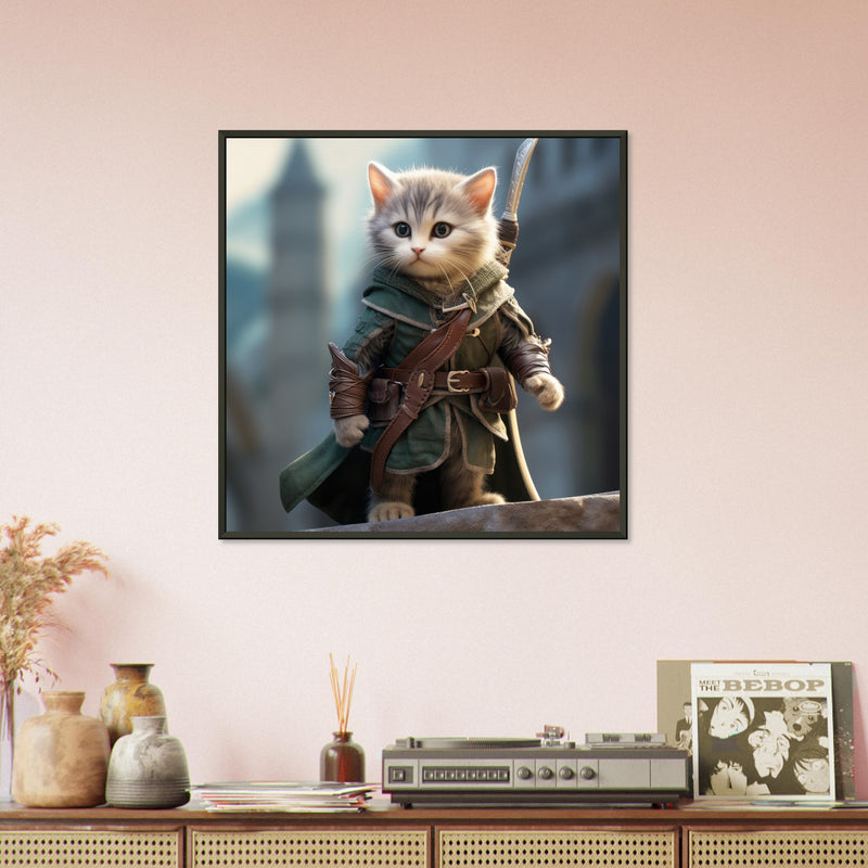 Póster semibrillante de gato con marco metal "Michi Legolas" Gelato