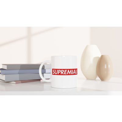 Taza Blanca con Impresión "Supremiau" Michilandia | La tienda online de los fans de gatos