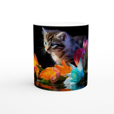 Taza blanca con impresión de gato 