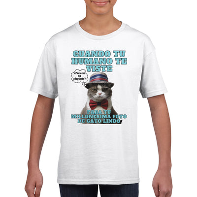 Camiseta júnior unisex estampado de gato 