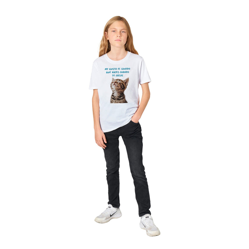 Camiseta Junior Unisex Estampado de Gato "Silencio Melódico" Michilandia | La tienda online de los fans de gatos