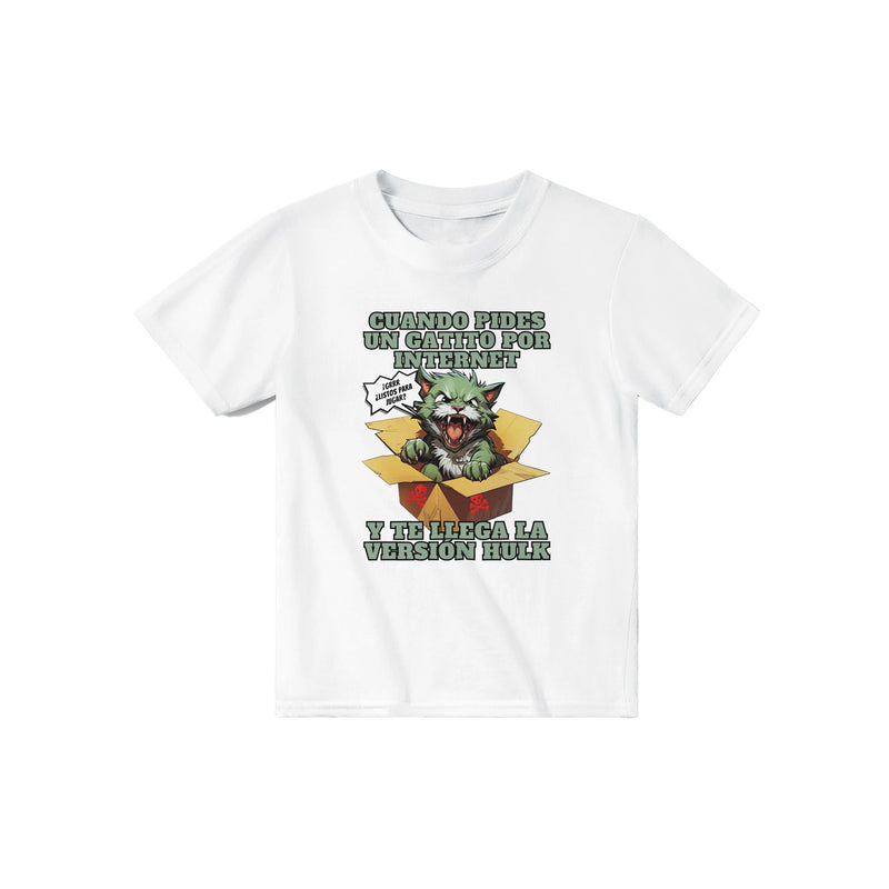 Camiseta Junior Unisex Estampado de Gato "Sorpresa Hulk" Michilandia | La tienda online de los amantes de gatos