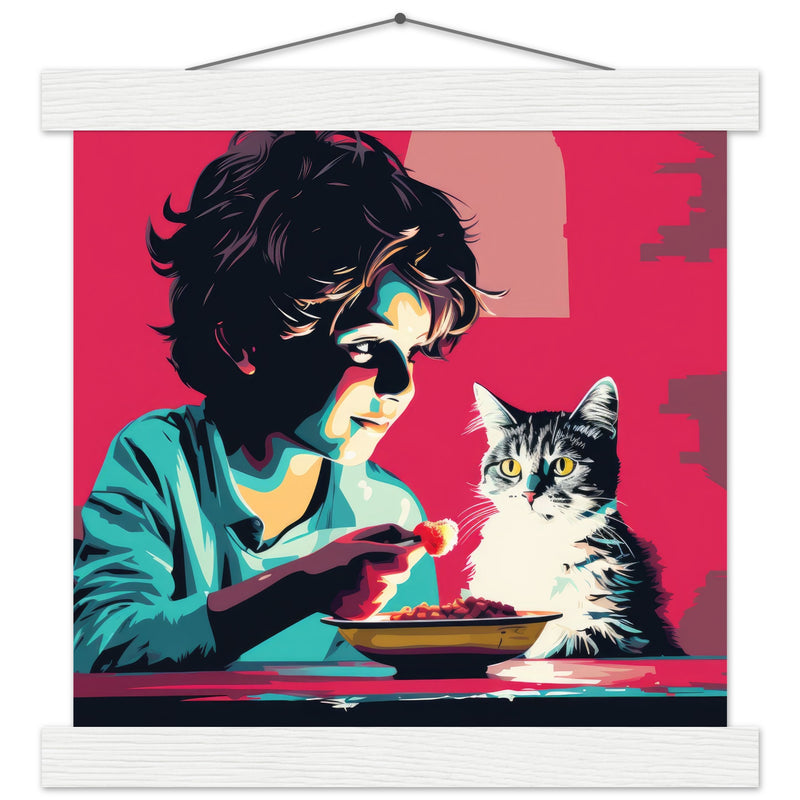 Póster semibrillante de gato con colgador "Michi con Hambre" Gelato