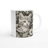 Taza Blanca con Impresión de Gato "Aventura en Sombreado" Michilandia | La tienda online de los fans de gatos