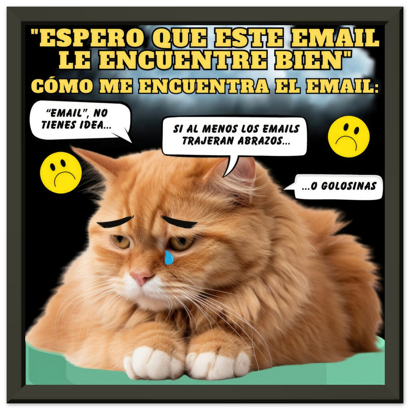 Póster Semibrillante de Gato con Marco Metal "Melancolía Digital" Michilandia | La tienda online de los amantes de gatos