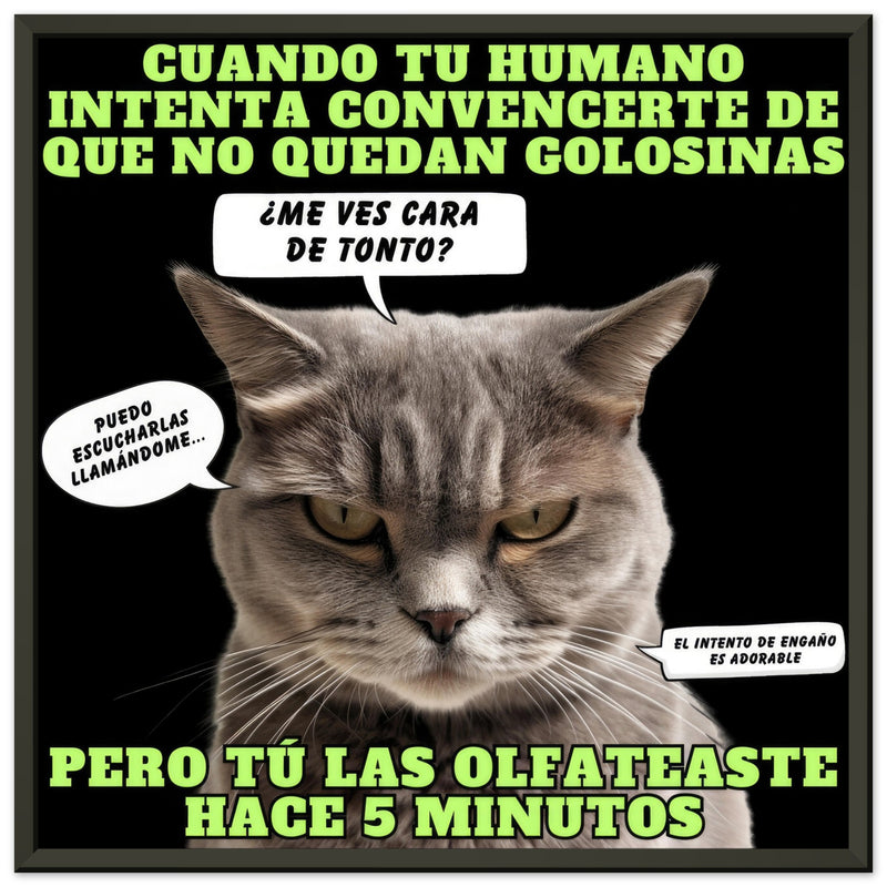 Póster Semibrillante de Gato con Marco Metal "El Detector de Golosinas" Michilandia | La tienda online de los amantes de gatos