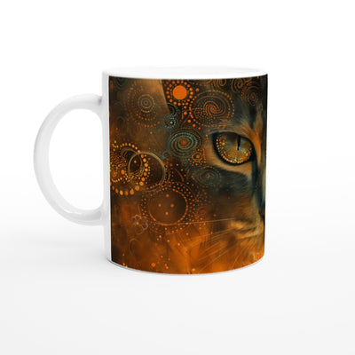 Taza Blanca con Impresión de Gato "Aura de Oro" Michilandia | La tienda online de los fans de gatos