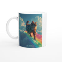 Taza Blanca con Impresión de Gato "Camino Arcoíris" Michilandia | La tienda online de los fans de gatos