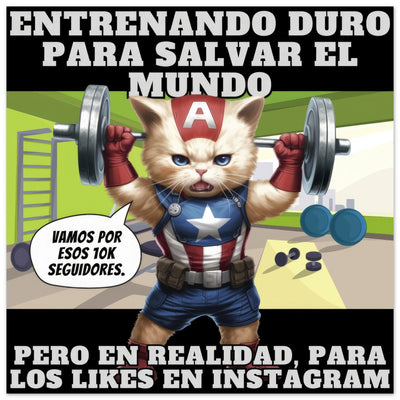 Panel de aluminio impresión de gato "Michi America Fitness" Michilandia | La tienda online de los amantes de gatos