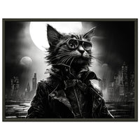 Póster semibrillante de gato con marco metal "Comisario Peludo de Gotham"