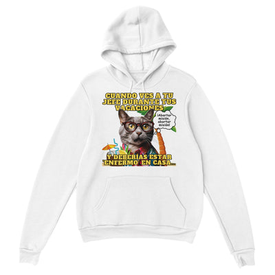 Sudadera con capucha unisex estampado de gato "Vacaciones Clandestinas" Michilandia | La tienda online de los amantes de gatos