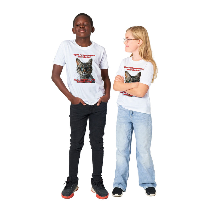 Camiseta Junior Unisex Estampado de Gato "Promesa de Ejercicio" Michilandia | La tienda online de los fans de gatos