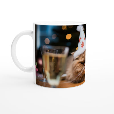 Taza blanca con impresión de gato 