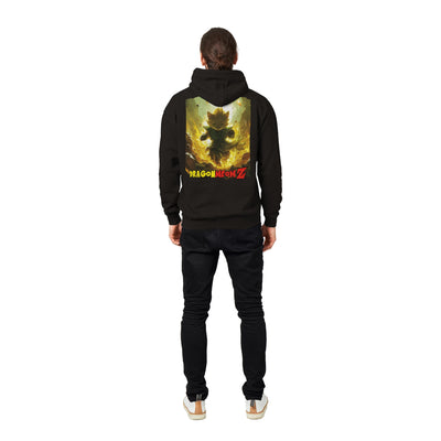 Sudadera con capucha Prémium Unisex Impresión Trasera de Gato "Legendario Saiyajin Felino" Michilandia | La tienda online de los fans de gatos