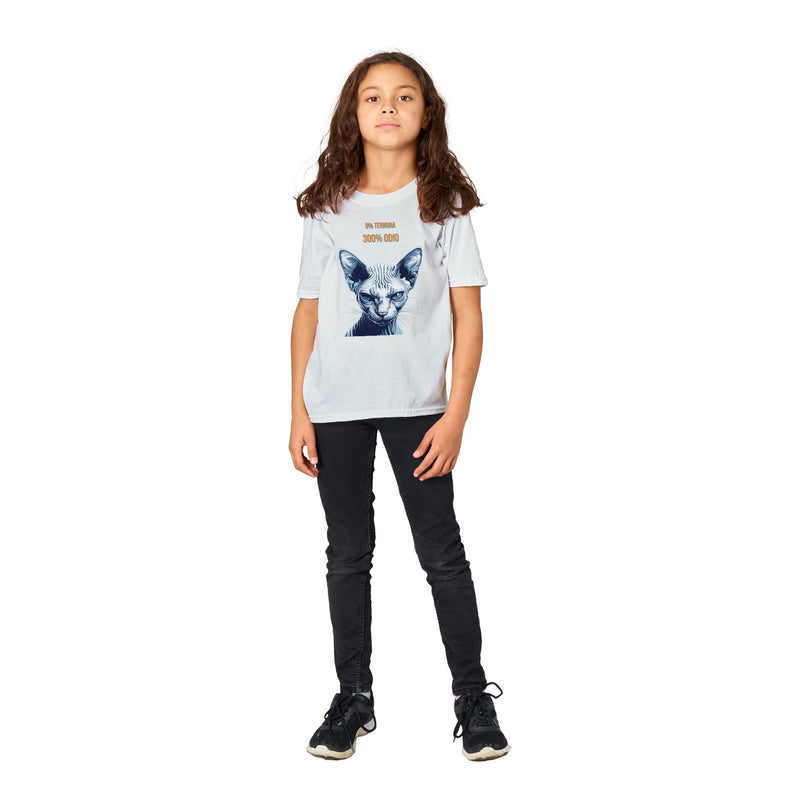 Camiseta Junior Unisex Estampado de Gato "Sphynx Implacable" Michilandia