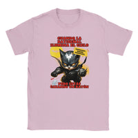 Camiseta júnior unisex estampado de gato "Cazador Nocturno" Rosa claro