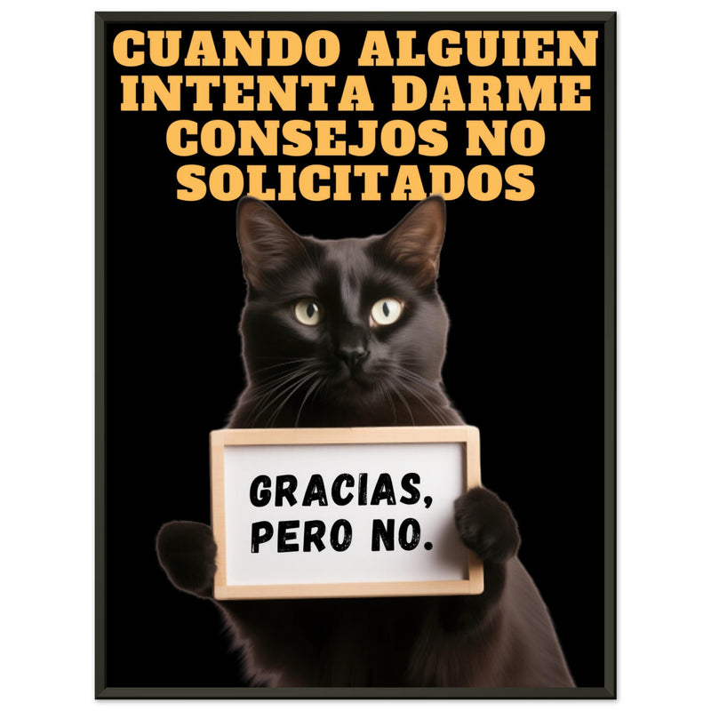 Póster Semibrillante de Gato con Marco Metal "No Gracias" Michilandia | La tienda online de los fans de gatos