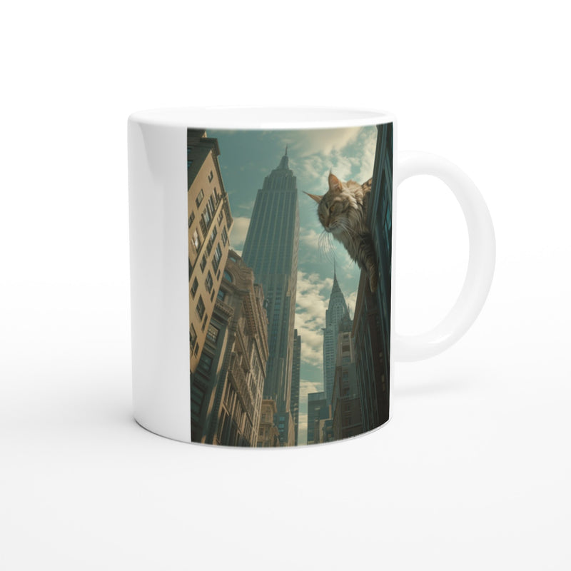 Taza Blanca con Impresión de Gato "Gigante en la Ciudad" Michilandia | La tienda online de los fans de gatos