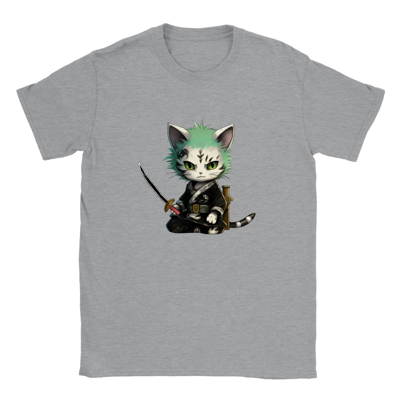 Camiseta unisex estampado de gato "Ronroneo Zoro: El Espadachín Felino" Michilandia | La tienda online de los amantes de gatos