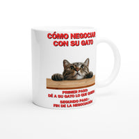 Taza Blanca con Impresión de Gato "Tácticas de Negociación" Michilandia | La tienda online de los fans de gatos