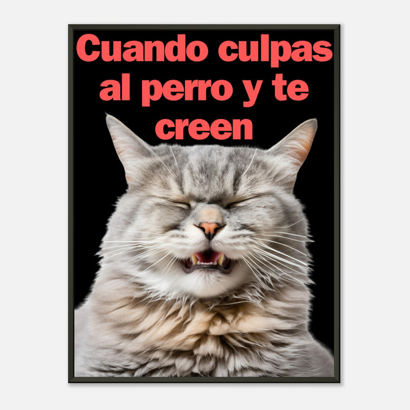 Póster Semibrillante de Gato con Marco Metal "Risa Culpable" Michilandia | La tienda online de los fans de gatos