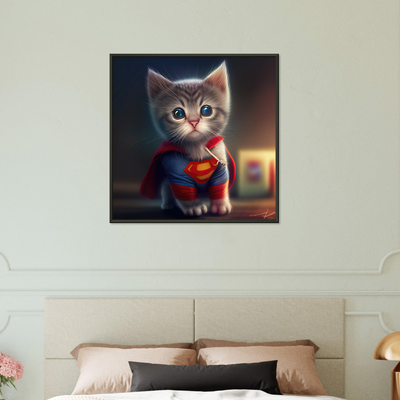 Póster semibrillante de gato con marco metal "Supercat" Gelato