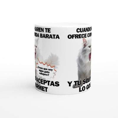 Taza Blanca con Impresión de Gato "Gourmet Indignado" Michilandia | La tienda online de los fans de gatos