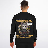 Sudadera Deportiva unisex estampado de gato "El Samurai del Atún" Subliminator