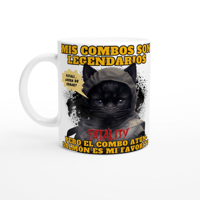 Taza blanca con impresión de gato 