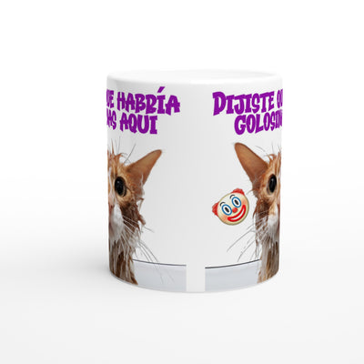 Taza blanca con impresión de gato "Traición Felina" Gelato