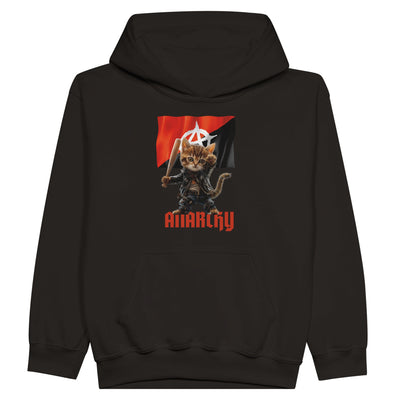 Sudadera con capucha júnior estampado de gato "Miaunarchy Biker" Michilandia