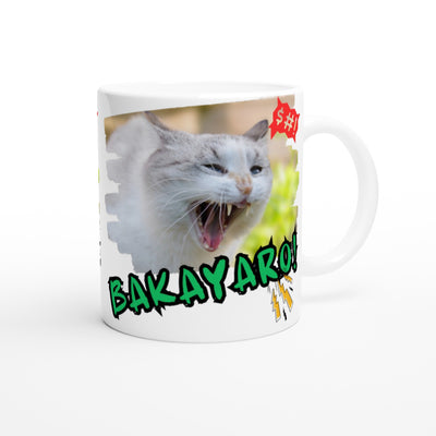 Taza Blanca con Impresión de Gato "Eres un idiota" Michilandia | La tienda online de los amantes de gatos